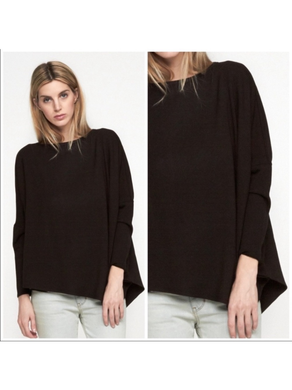 Helmut Lang Villous Round Hem Dolman Oversized Sweatshirt Black Medium